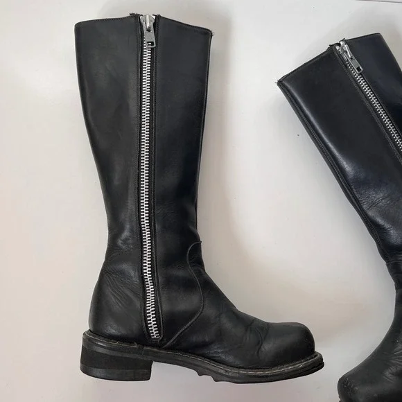 Vintage John Fluevog Black Leather Knee-High Biker Boots Women's Size 8 - Picture 11 of 13